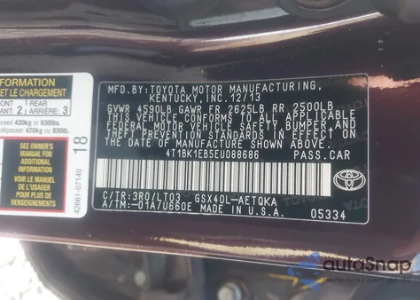 2014 Toyota Avalon Xle Touring из США, поврежденный, VIN 4T1BK1EB5EU088686